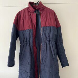 Summersalt Long Colorblock Eco Quilted Coat - Midnight & Black Cherry - Medium